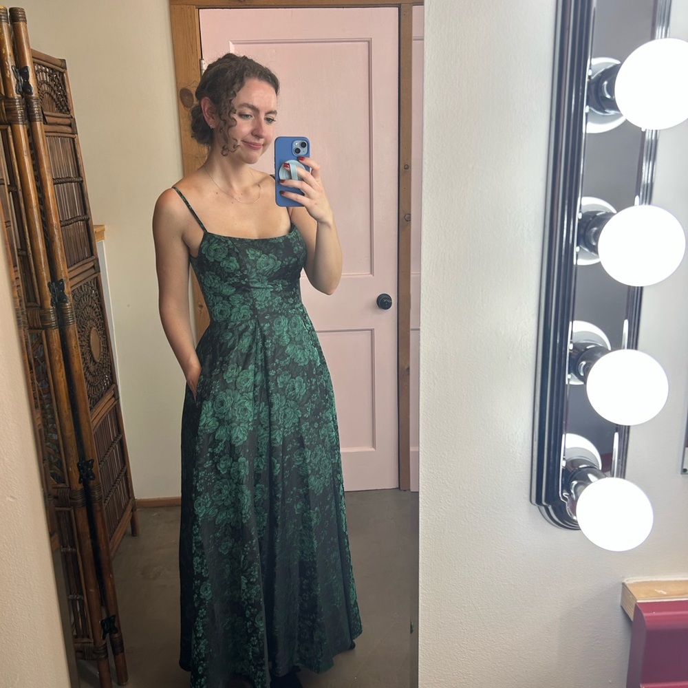 Azazie Dark Emerald Floral Jacquard Maxi Gown - Picture 3 of 3